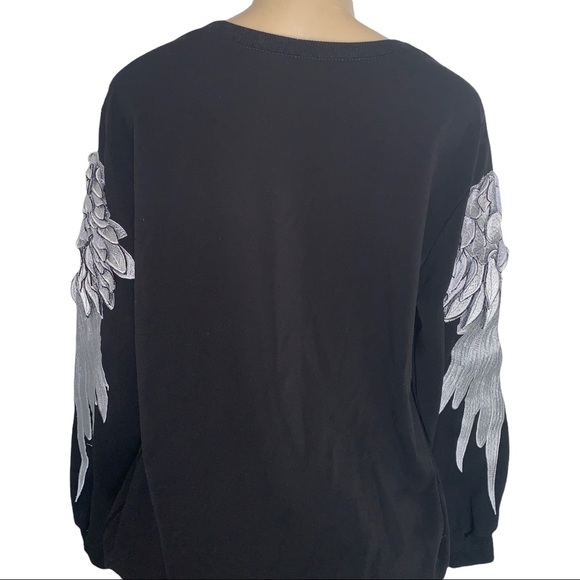 Angel Wing Oversized Stretch Pullover Sweatshirt Blouse Ribbed Waist Silver Leaf - Picture 4 of 5